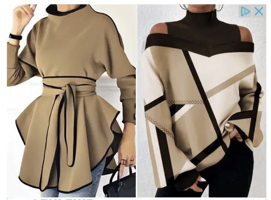 Camel Turtleneck Belted Peplum Top – Flared Hem Statement Blouse for Women - GLOW FIT ESSENTIALS