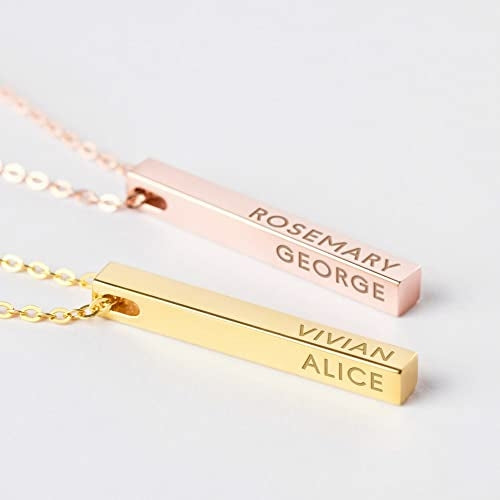 Personalized Mother Necklace – 4 Side Bar Necklace with Kids Names | Gold, Silver & Rose Gold - GLOW FIT ESSENTIALS