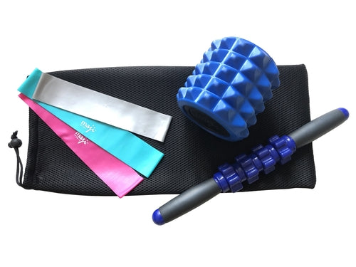 Muscle Recovery & Resistance Band Bundle – Foam Roller, Deep Tissue Stick & 3 Resistance Bands - GLOW FIT ESSENTIALS