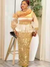 Plus Size African Party Dress – Dashiki Sequin Maxi Evening Gown | Muslim Wedding 2026 - GLOW FIT ESSENTIALS
