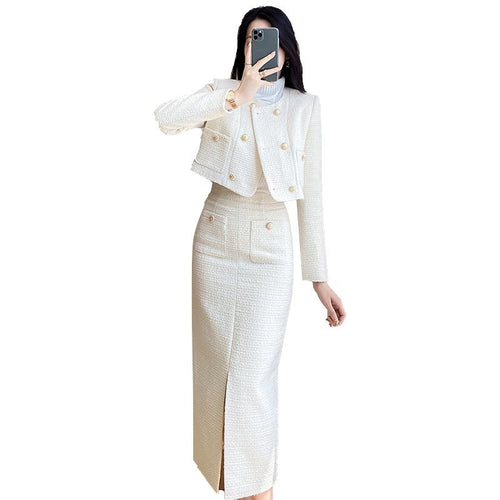 Women's Fashion Woolen Skirt Two-Piece Set - Elegant Temperament Outfit | Sizes S-XXL - GLOW FIT ESSENTIALS