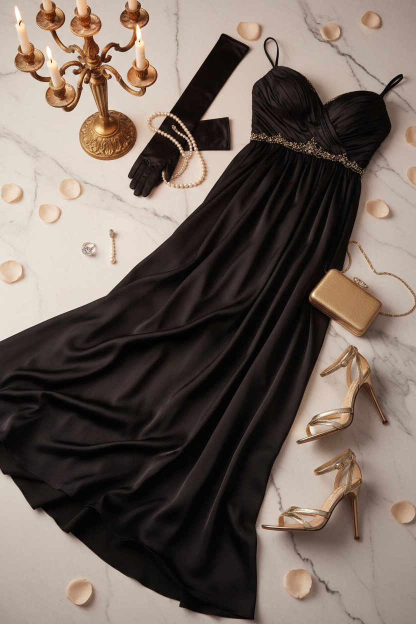 Woman in an elegant plum beaded mermaid gown at a black-tie gala — Glow Fit Essentials formal dress guide