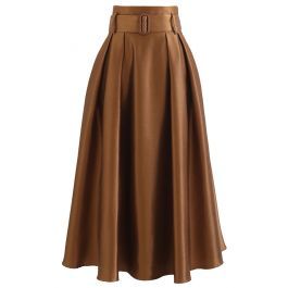 Chocolate Brown Belted A-Line Maxi Skirt - GLOW FIT ESSENTIALS