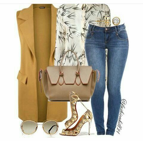 Camel Sleeveless Longline Duster Vest & Botanical Print Blouse Set - GLOW FIT ESSENTIALS