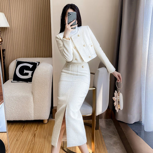 Women's Fashion Woolen Skirt Two-Piece Set - Elegant Temperament Outfit | Sizes S-XXL - GLOW FIT ESSENTIALS