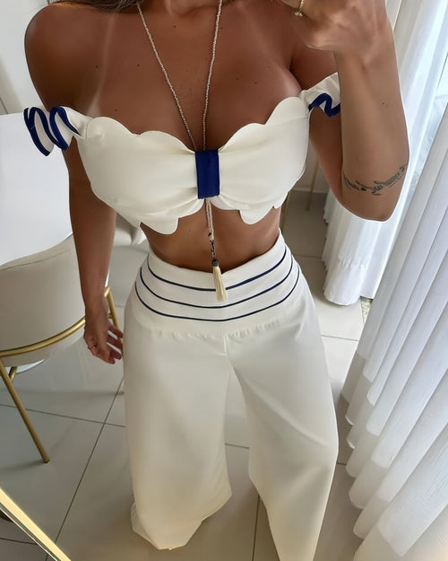 Women's Off-Shoulder Two-Piece Set – Casual Solid Color Outfit | Sizes XS–L - GLOW FIT ESSENTIALS