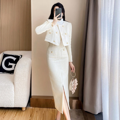 Women's Fashion Woolen Skirt Two-Piece Set - Elegant Temperament Outfit | Sizes S-XXL - GLOW FIT ESSENTIALS