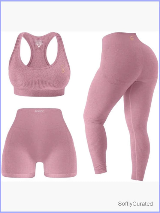 3-Piece Seamless Workout Set – High Waisted Leggings, Shorts & Sports Bra | Squat-Proof Activewear - GLOW FIT ESSENTIALS