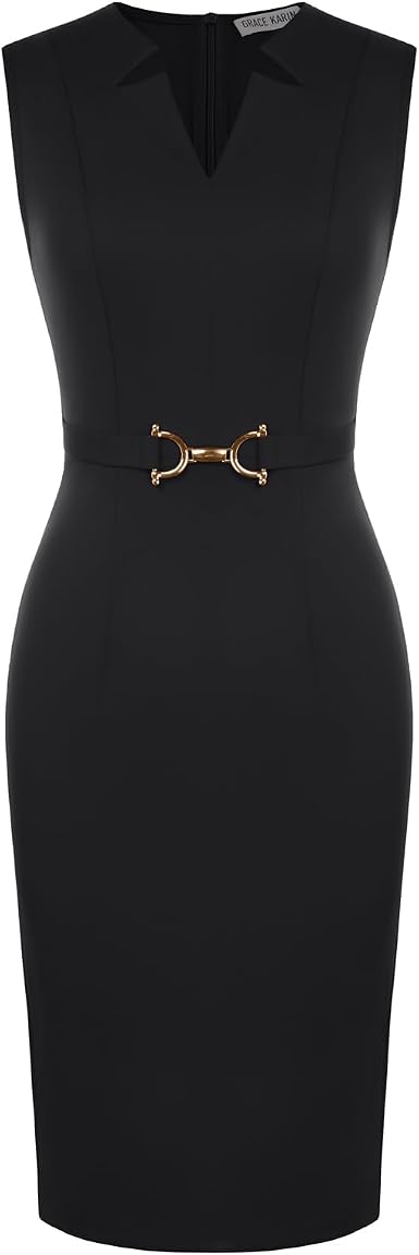 Midi Work Business Formal Dress 2026 – Sleeveless V-Neck Bodycon Pencil Sheath Knee Length Dress | Office, Church, Cocktail & Funeral Outfit - GLOW FIT ESSENTIALS