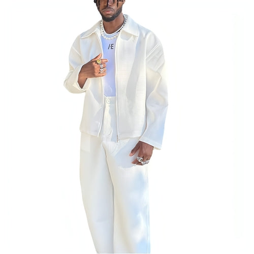 Men's Solid Color Fashion Tracksuit Top Casual Pants Two-piece Set - GLOW FIT ESSENTIALS
