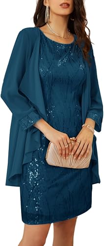 Women's Sequin Dress – Two Piece Knee Length Wedding Guest, Mother of the Bride & Formal Dress - GLOW FIT ESSENTIALS
