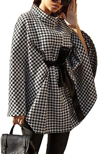 Houndstooth Print Poncho Shawl – Batwing Sleeve Asymmetrical Wrap for Women - GLOW FIT ESSENTIALS