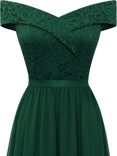 GlowFit Women's Lace Bridesmaid Dress – A-Line Off Shoulder Floral Lace Chiffon Wedding Dress - GLOW FIT ESSENTIALS