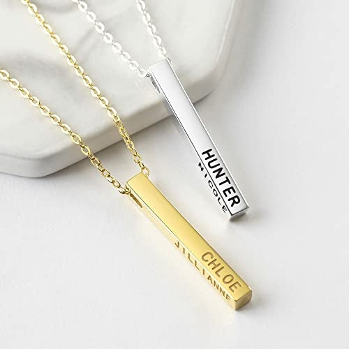Personalized Mother Necklace – 4 Side Bar Necklace with Kids Names | Gold, Silver & Rose Gold - GLOW FIT ESSENTIALS