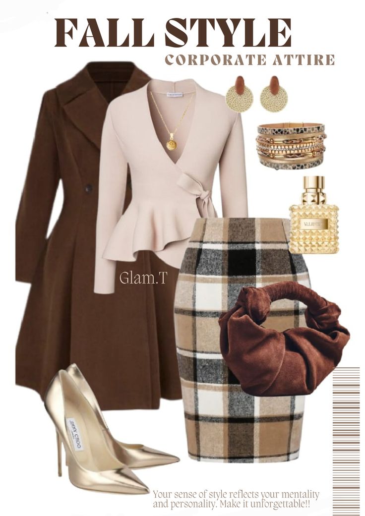 Blush Peplum Top & Plaid Pencil Skirt Set – Fall Corporate Attire - GLOW FIT ESSENTIALS
