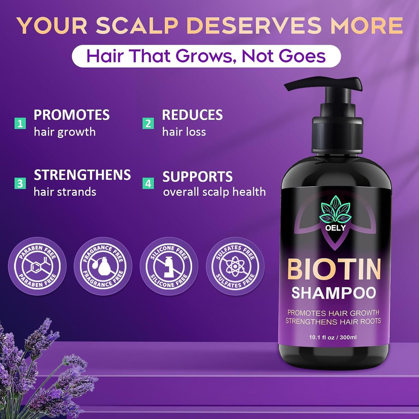 OELY Biotin Hair Growth Shampoo – Tea Tree, Ginseng & Mint | Sulfate-Free for Thinning Hair | 10.1 fl oz