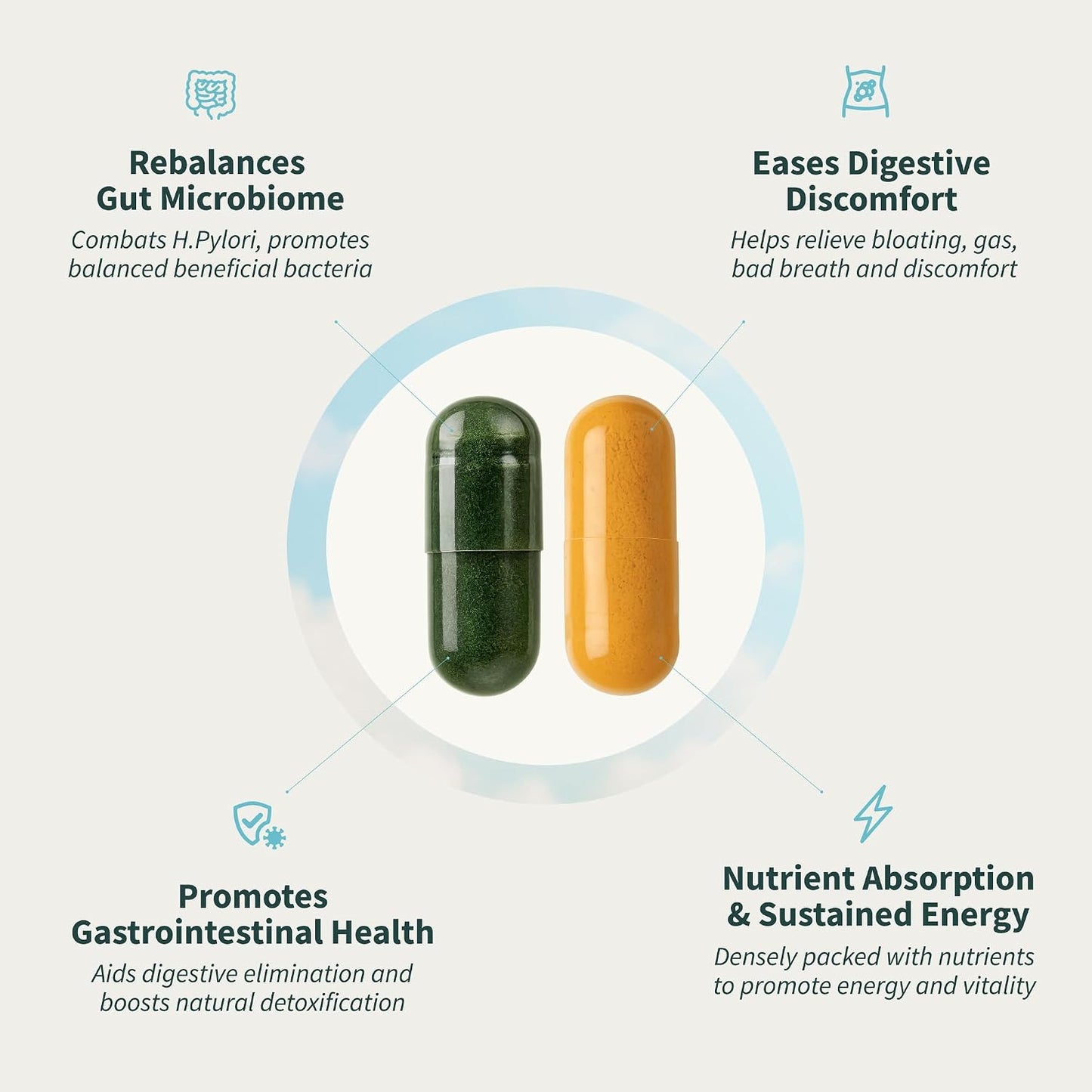 Snap Supplements Gut Health & Organic Spirulina Chlorella Bundle – 50 + 120 Capsules | Detox, Digest & Glow