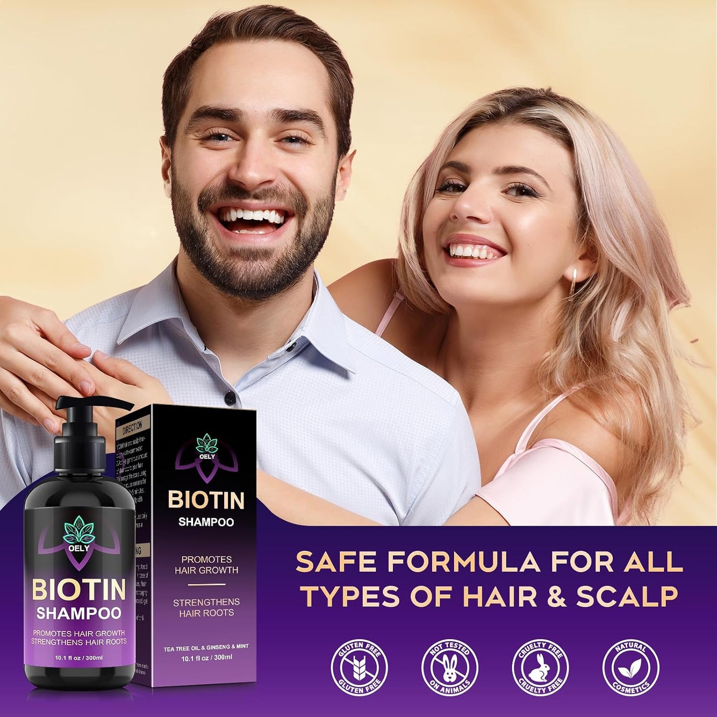 OELY Biotin Hair Growth Shampoo – Tea Tree, Ginseng & Mint | Sulfate-Free for Thinning Hair | 10.1 fl oz