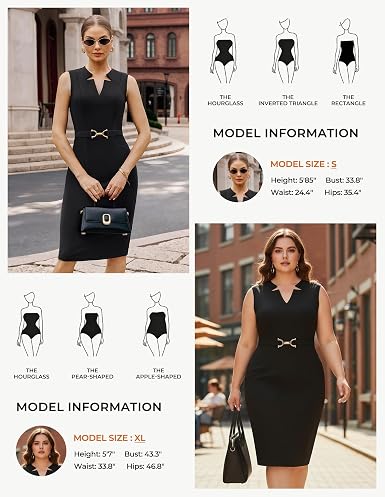Midi Work Business Formal Dress 2026 – Sleeveless V-Neck Bodycon Pencil Sheath Knee Length Dress | Office, Church, Cocktail & Funeral Outfit - GLOW FIT ESSENTIALS