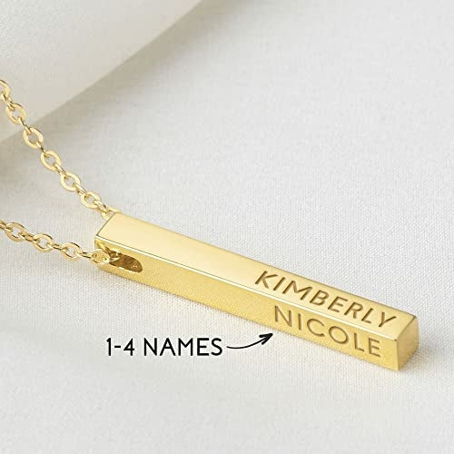 Personalized Mother Necklace – 4 Side Bar Necklace with Kids Names | Gold, Silver & Rose Gold - GLOW FIT ESSENTIALS