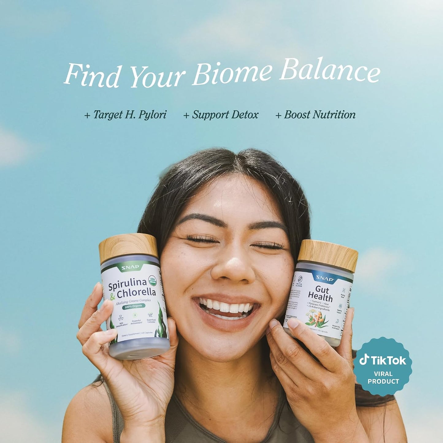 Snap Supplements Gut Health & Organic Spirulina Chlorella Bundle – 50 + 120 Capsules | Detox, Digest & Glow