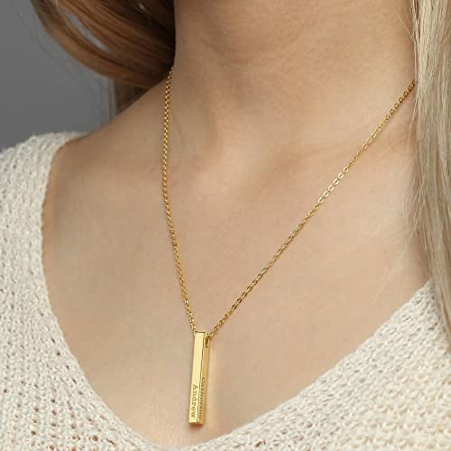 Personalized Mother Necklace – 4 Side Bar Necklace with Kids Names | Gold, Silver & Rose Gold - GLOW FIT ESSENTIALS