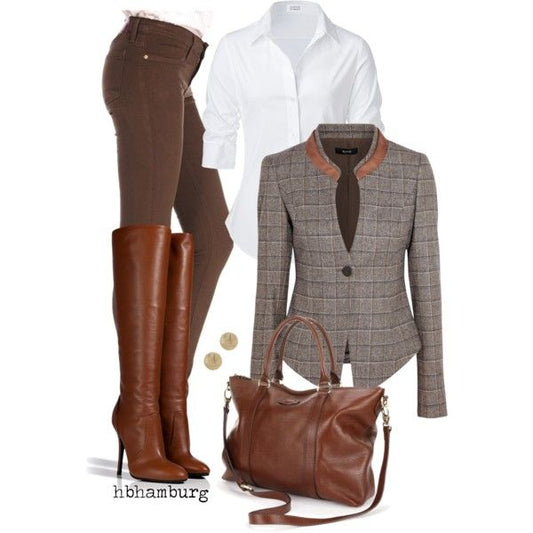 Brown & White Executive Power Outfit Set - GLOW FIT ESSENTIALS