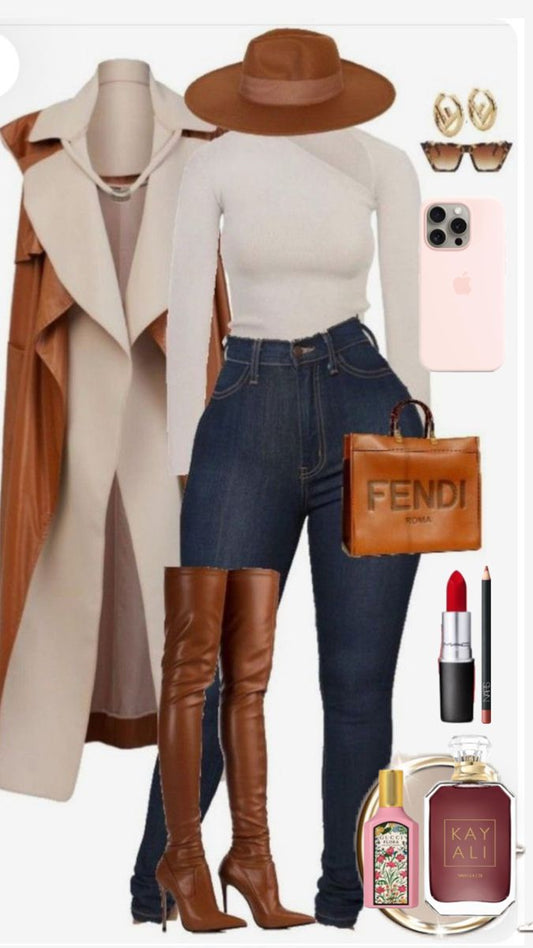 Beige & Brown Luxury Street Style Outfit Set - GLOW FIT ESSENTIALS