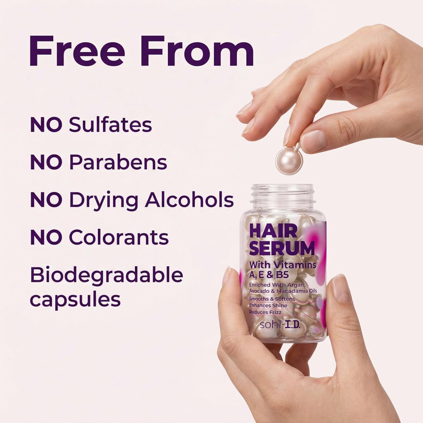 sohl-I.D. Hair Serum Capsules – Vitamins A, E & B5 | Argan, Avocado & Macadamia Oils for Frizzy, Dry & Curly Hair