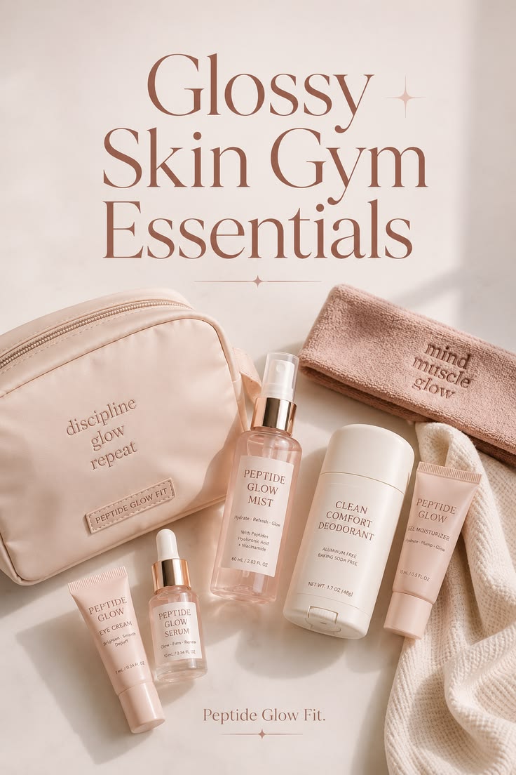 Peptide Glow Fit Glossy Skin Gym Essentials Kit – 7-Piece Workout Skincare Bundle with Bag & Headband - GLOW FIT ESSENTIALS