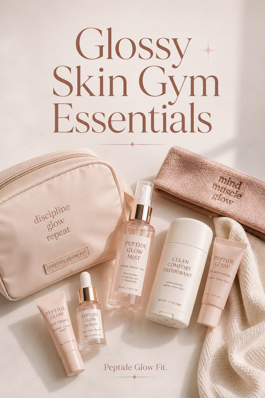 Peptide Glow Fit Glossy Skin Gym Essentials Kit – 7-Piece Workout Skincare Bundle with Bag & Headband - GLOW FIT ESSENTIALS