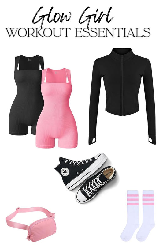 Glow Girl Workout Essentials – Women's Gym Outfit Bundle with Romper, Jacket, Bag & Accessories - GLOW FIT ESSENTIALS