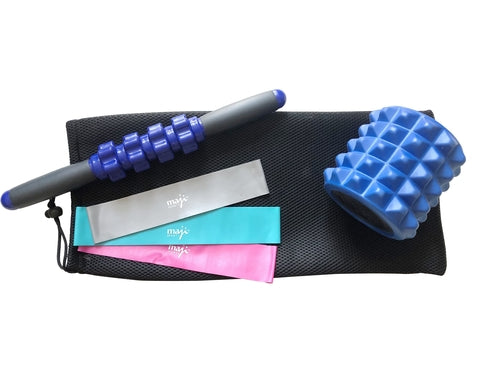 Muscle Recovery & Resistance Band Bundle – Foam Roller, Deep Tissue Stick & 3 Resistance Bands - GLOW FIT ESSENTIALS
