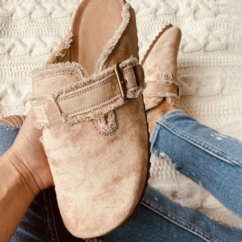 Women's Vintage Canvas Loafer Clogs – Flat Heel Round Toe Slip-On Shoes - GLOW FIT ESSENTIALS