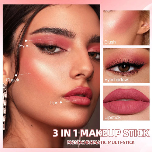 3-in-1 Cheek Blush Stick Lip Tinted Eyes Cheek Lips Brighten Cream - GLOW FIT ESSENTIALS