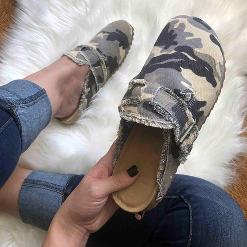 Women's Vintage Canvas Loafer Clogs – Flat Heel Round Toe Slip-On Shoes - GLOW FIT ESSENTIALS