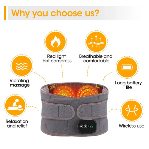 Heat Therapy Lumbar Brace & Back Massager Belt – Red Light, Vibration & Heat for Back Pain Relief - GLOW FIT ESSENTIALS
