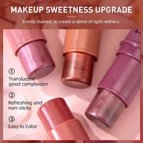 3-in-1 Cheek Blush Stick Lip Tinted Eyes Cheek Lips Brighten Cream - GLOW FIT ESSENTIALS