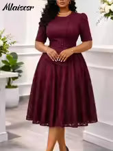 Mlaiscsr Classy Pink Midi Dress – Puff Sleeve Floral Lace A-Line Belted Dress for Women - GLOW FIT ESSENTIALS