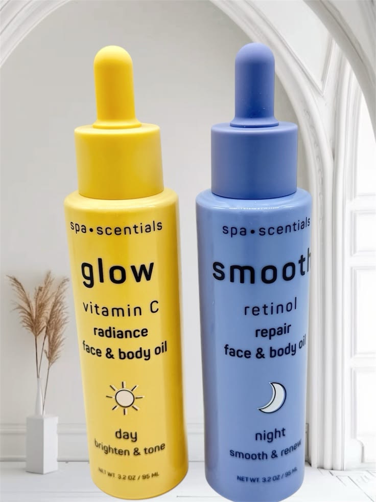 Spa Scentials Glow & Smooth Day/Night Face & Body Oil Duo – Vitamin C Radiance + Retinol Repair (3.2 oz each) - GLOW FIT ESSENTIALS