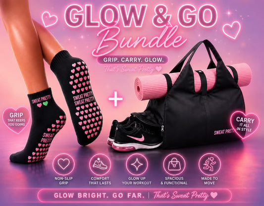 Sweat Pretty Glow & Go Bundle – Non-Slip Grip Socks + Gym Bag + Yoga Mat | Grip. Carry. Glow. - GLOW FIT ESSENTIALS
