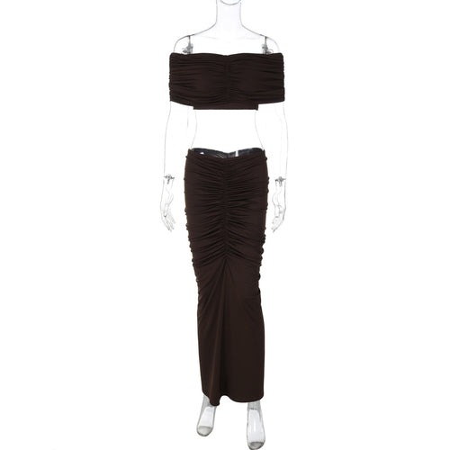 Women's Midriff Crop Top and Slim Fit Skirt Two-Piece Set - Sleeveless | Black, Brown and Wine Red - GLOW FIT ESSENTIALS