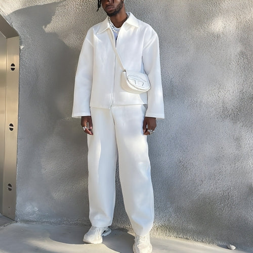 Men's Solid Color Fashion Tracksuit Top Casual Pants Two-piece Set - GLOW FIT ESSENTIALS