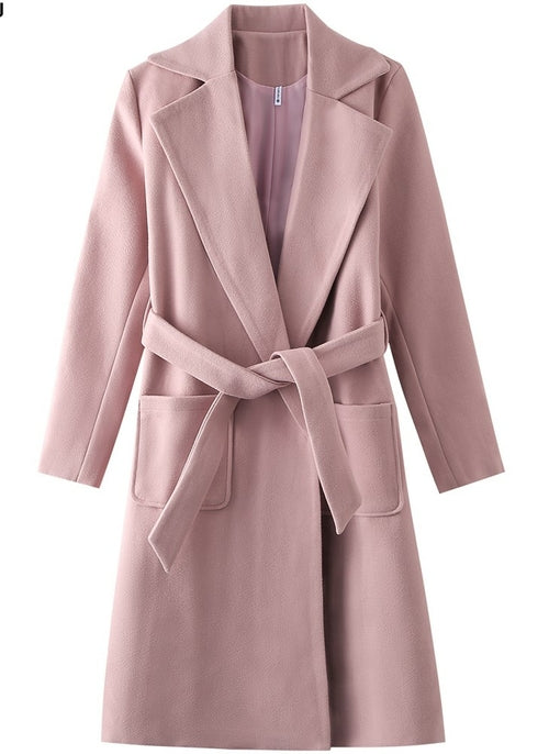 Women's Belted Wool Coat - Long Sleeve Parka with Turn-Down Collar and Slant Pockets | 4 Colours - GLOW FIT ESSENTIALS