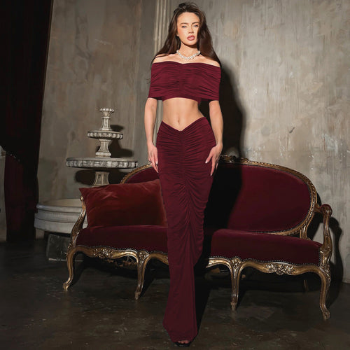 Women's Midriff Crop Top and Slim Fit Skirt Two-Piece Set - Sleeveless | Black, Brown and Wine Red - GLOW FIT ESSENTIALS