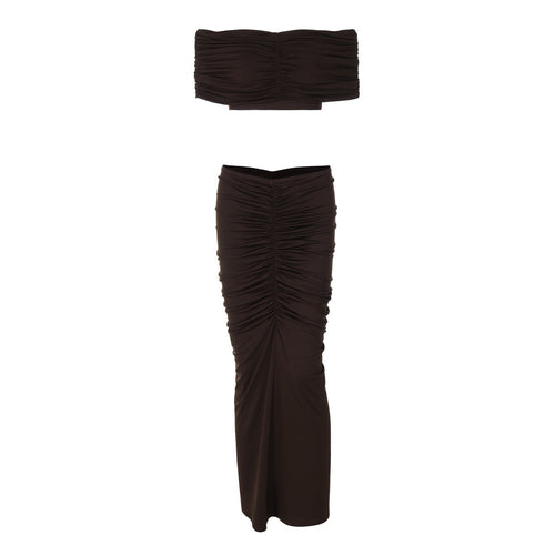 Women's Midriff Crop Top and Slim Fit Skirt Two-Piece Set - Sleeveless | Black, Brown and Wine Red - GLOW FIT ESSENTIALS