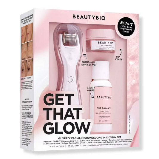 GloPRO Facial Microneedling Discovery Set – At-Home Collagen Boost Kit with Device, Serum, Cleanser & Cream - GLOW FIT ESSENTIALS