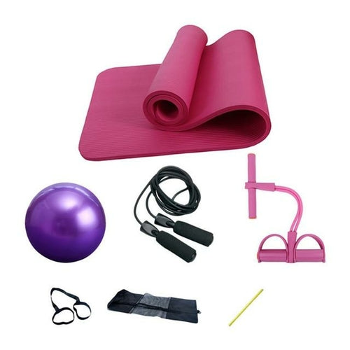 Deluxe 5-Piece Yoga & Fitness Home Gym Set – Mat, Ball, Resistance Bands, Skipping Rope & Bag - GLOW FIT ESSENTIALS