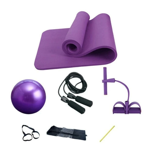 Deluxe 5-Piece Yoga & Fitness Home Gym Set – Mat, Ball, Resistance Bands, Skipping Rope & Bag - GLOW FIT ESSENTIALS